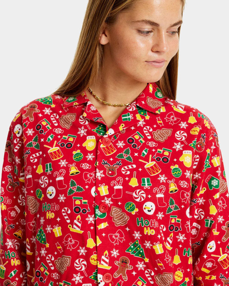 Mujer Pijama Navideña para Adultos Unisex Rojo con Motivos Navideños