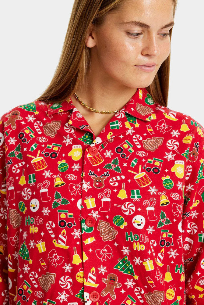 Mujer Pijama Navideña para Adultos Unisex Rojo con Motivos Navideños