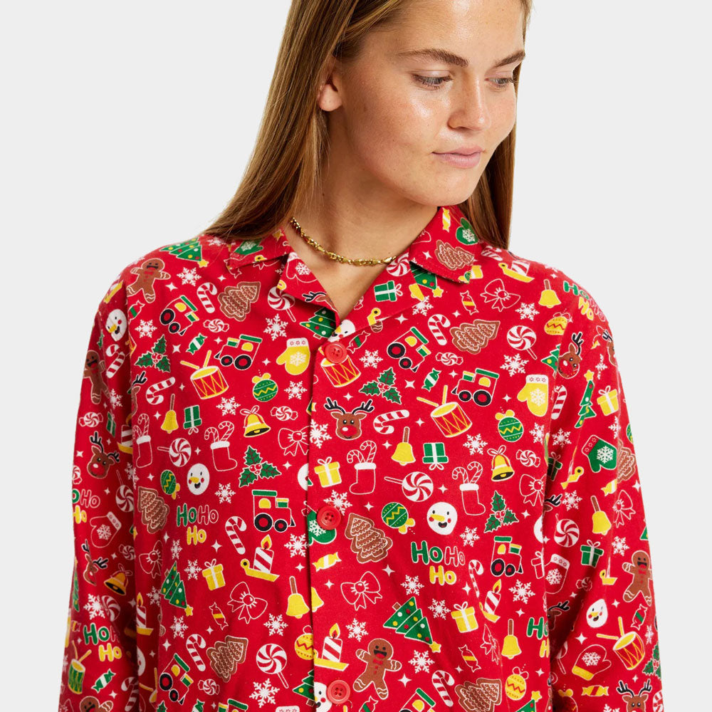 Mujer Pijama Navideña para Adultos Unisex Rojo con Motivos Navideños
