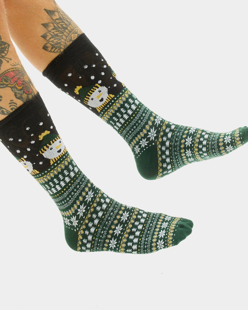 Calcetines Navideñas Unisex Verdes con Muñeco de Nieve Hombre
