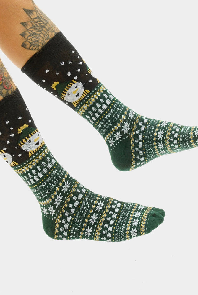 Calcetines Navideñas Unisex Verdes con Muñeco de Nieve Hombre