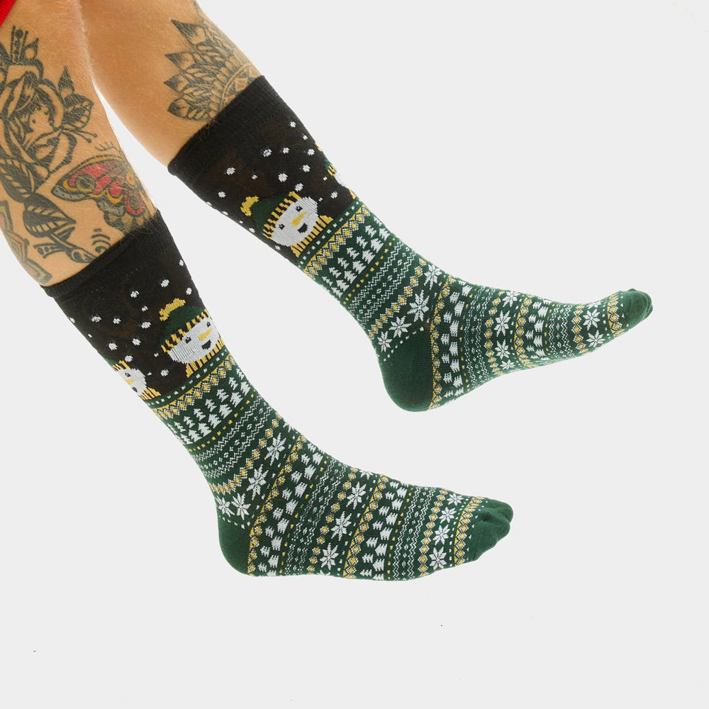 Calcetines Navideñas Unisex Verdes con Muñeco de Nieve Hombre