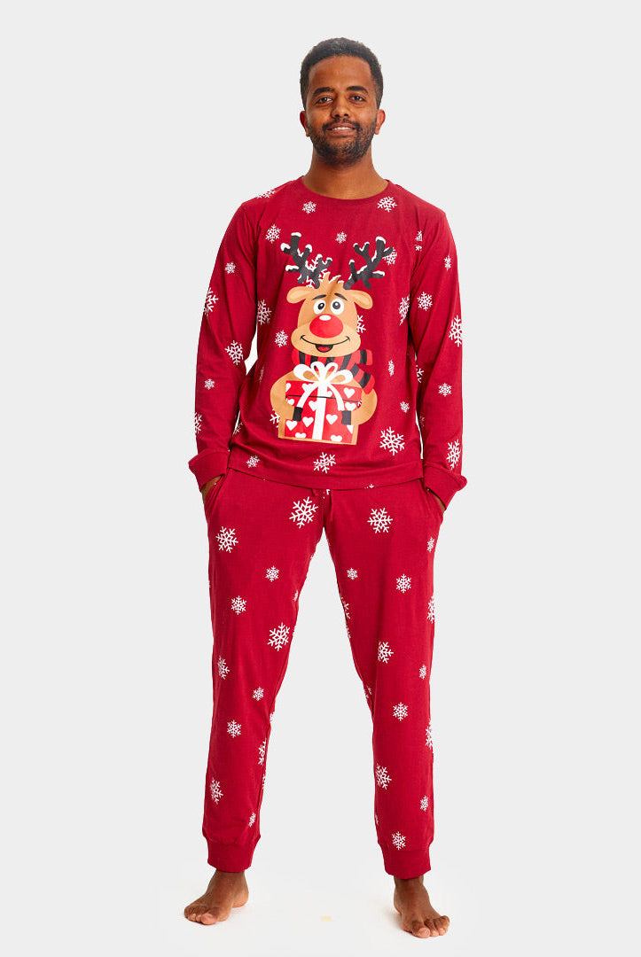 Pijama Navideña para Familia Rojo Reno Rodolfo hombre