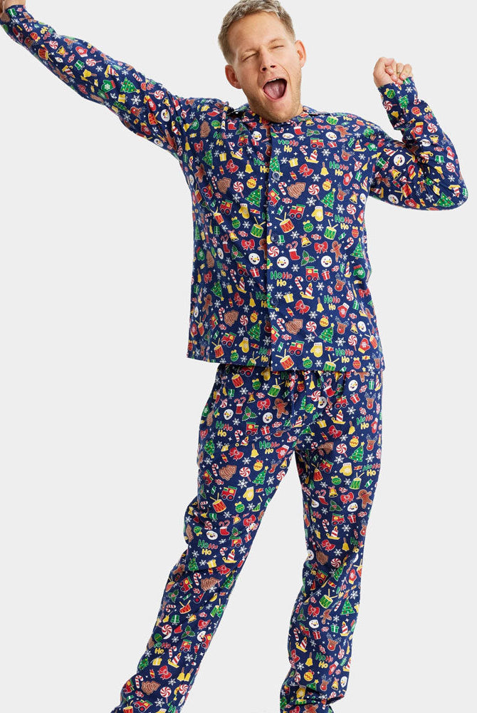 Pijama Navideña para Familia Azul con Motivos Navideños Hombre