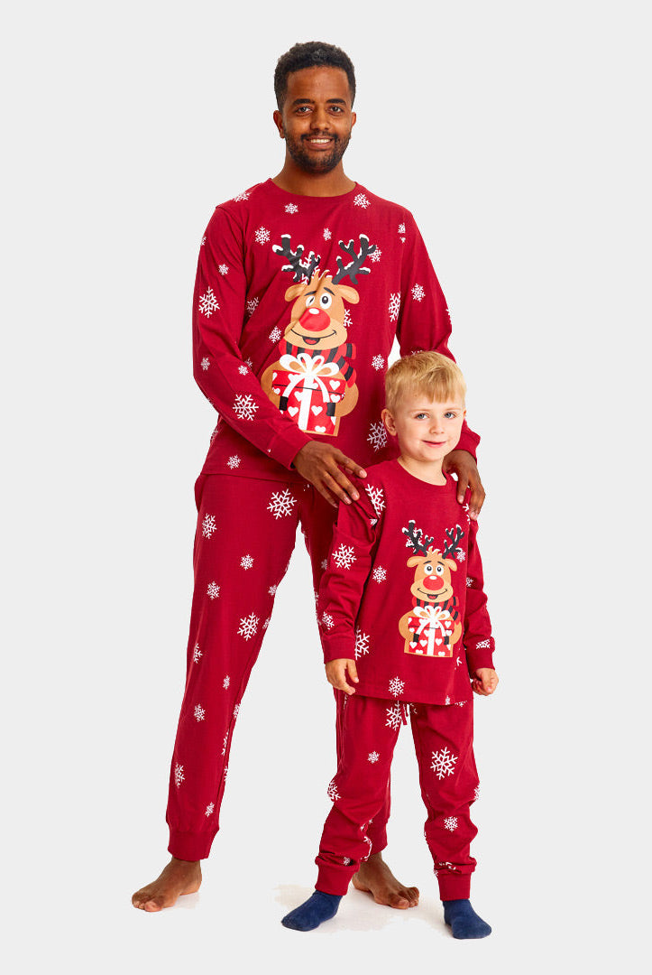 Pijama Navideña para Familia Rojo Reno Rodolfo