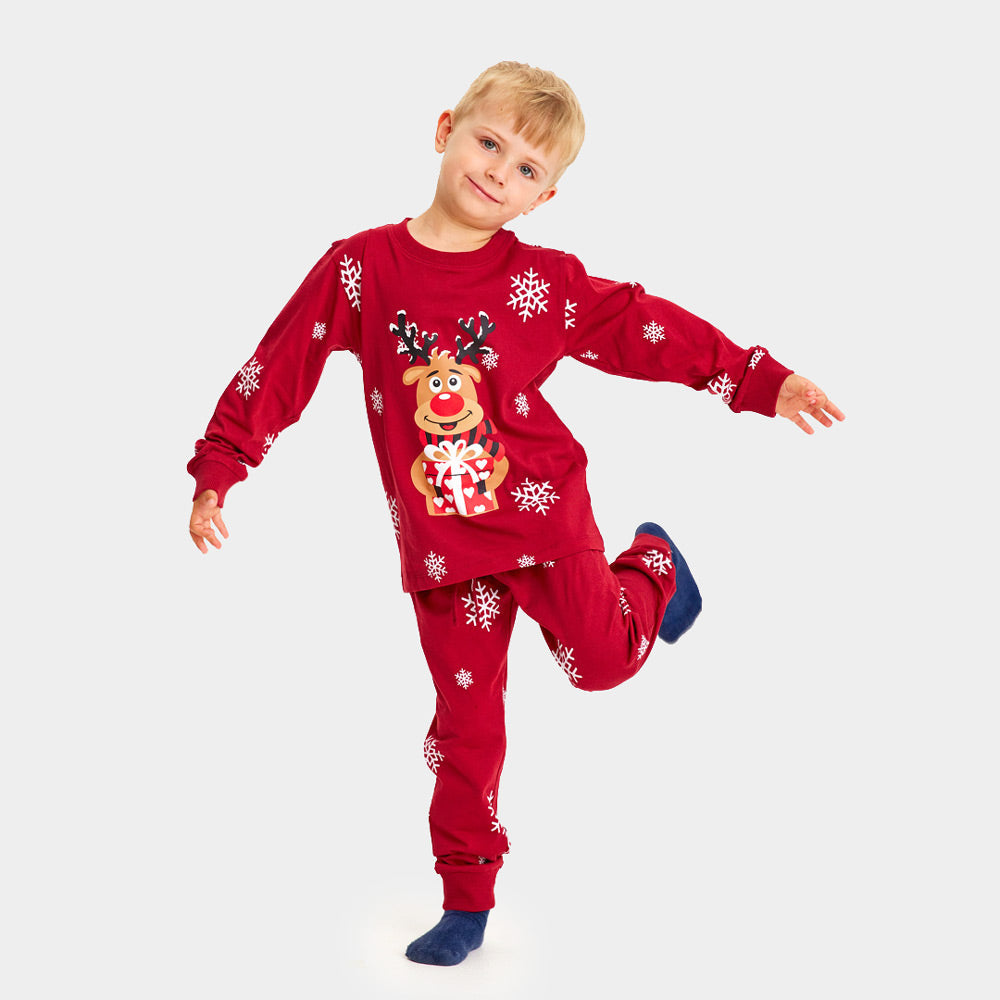 Pijama Navideña para Familia Rojo Reno Rodolfo niño