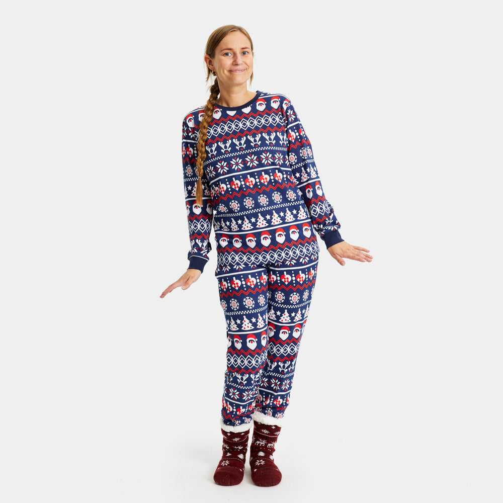 Pijama Navideña Adultos Unisex con Papá Noel, Árboles y Corazones Mujer