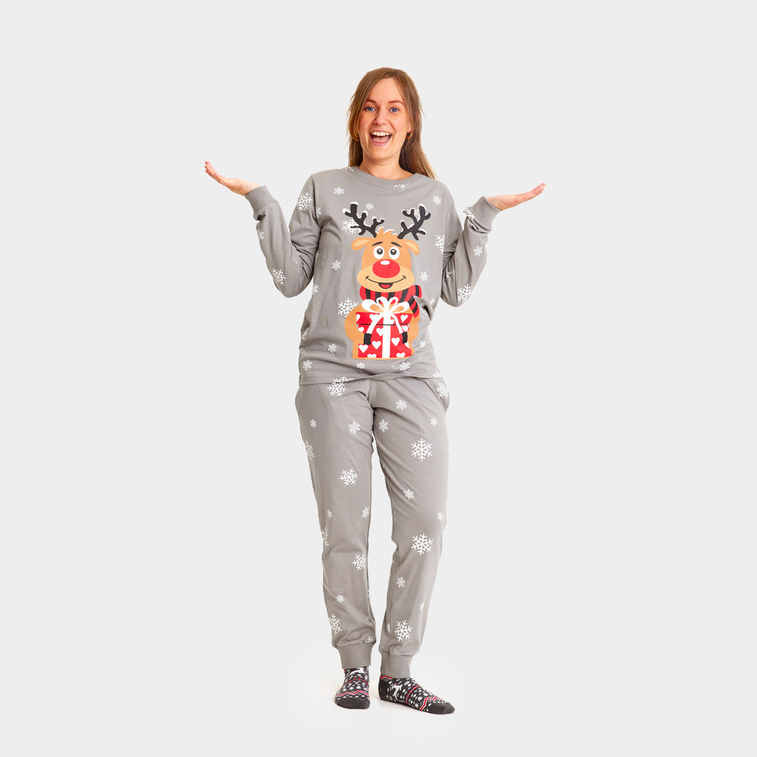 Pijama Navideña Adultos Unisex Gris Reno Rodolfo
