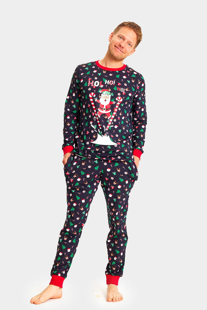 Pijama Navideña para Familia con Papá Noel Esquiador hombre