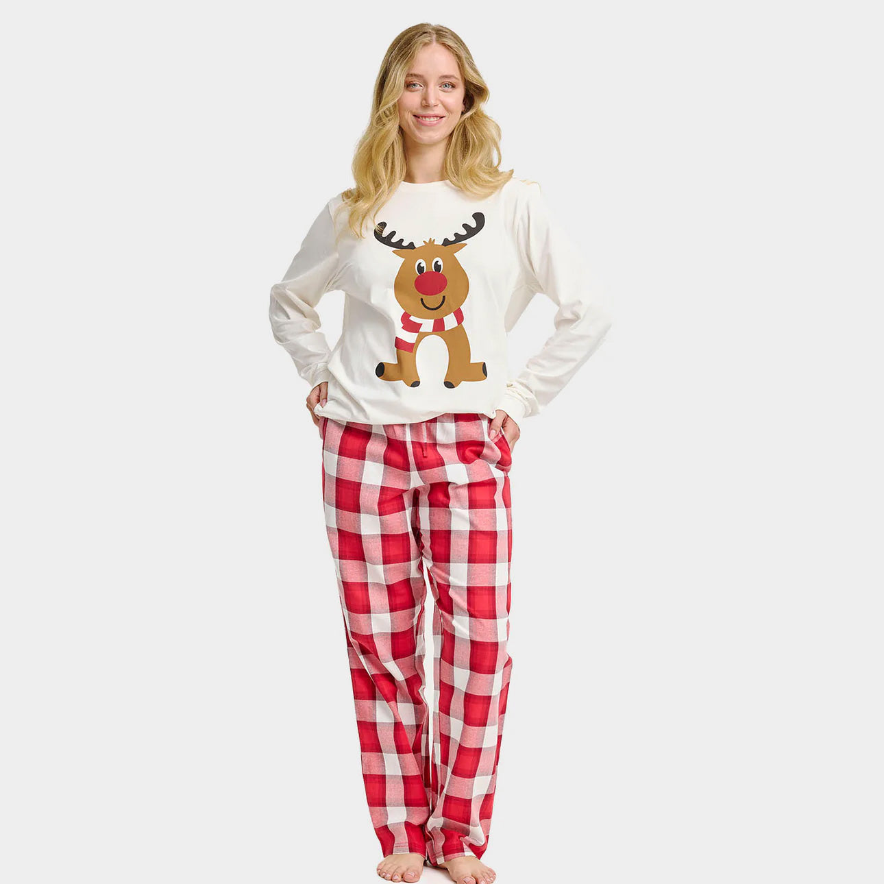 Pijama Navideña para Adultos Unisex Reno Simpático Mujer