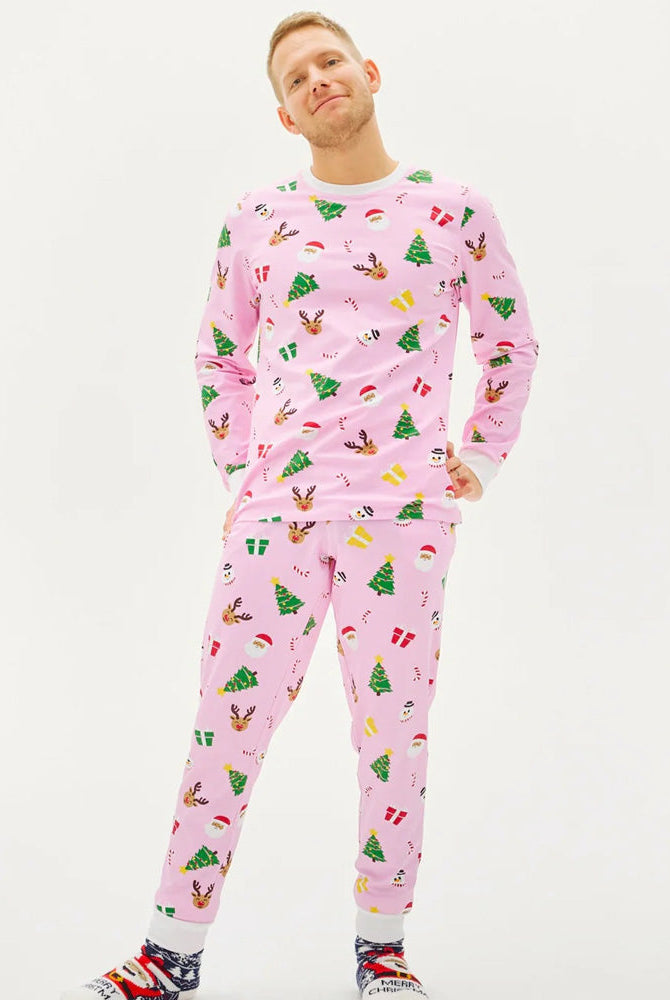 Pijama Navideña Hombre Adultos Unisex Rosa Motivos Navideños