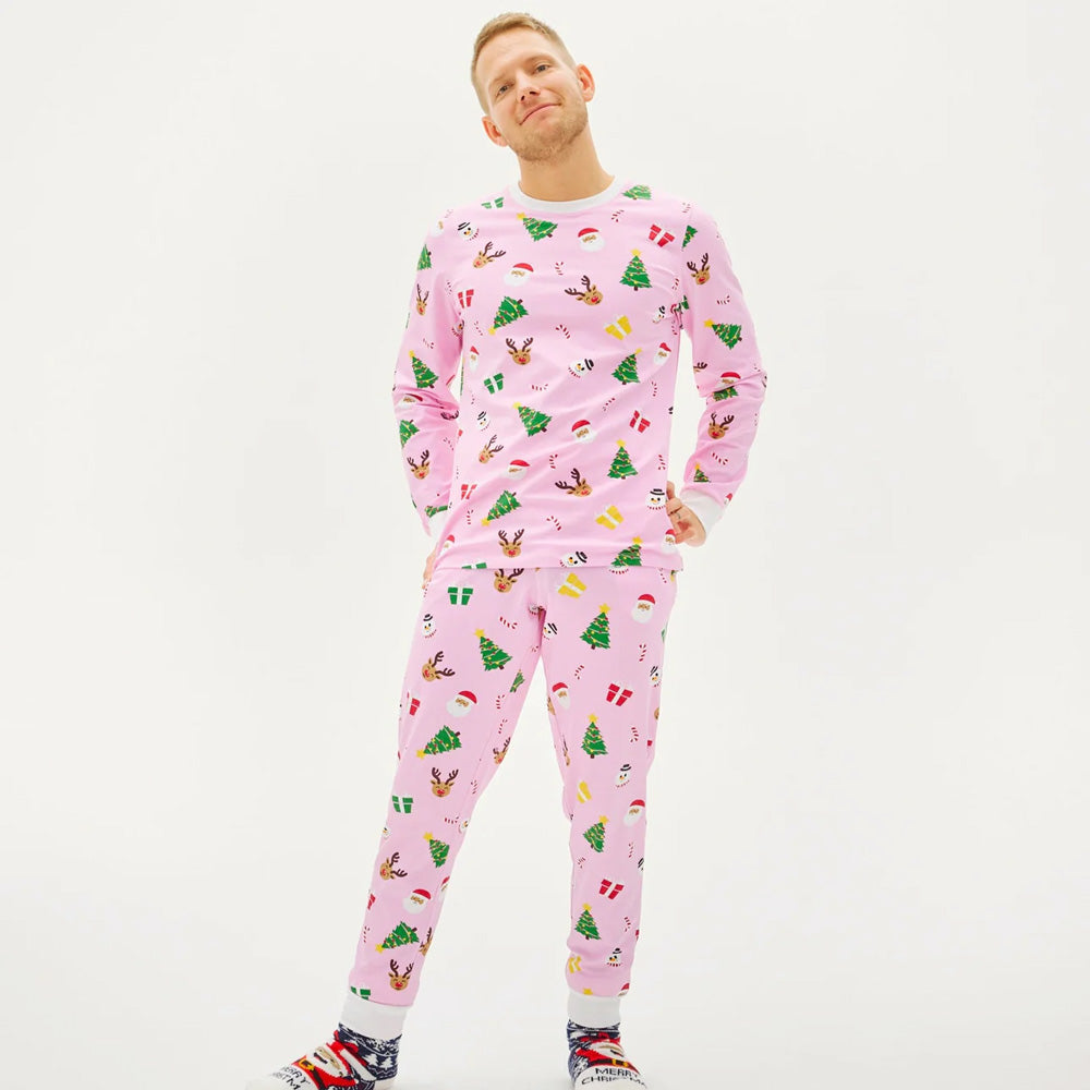 Pijama Navideña Hombre Adultos Unisex Rosa Motivos Navideños