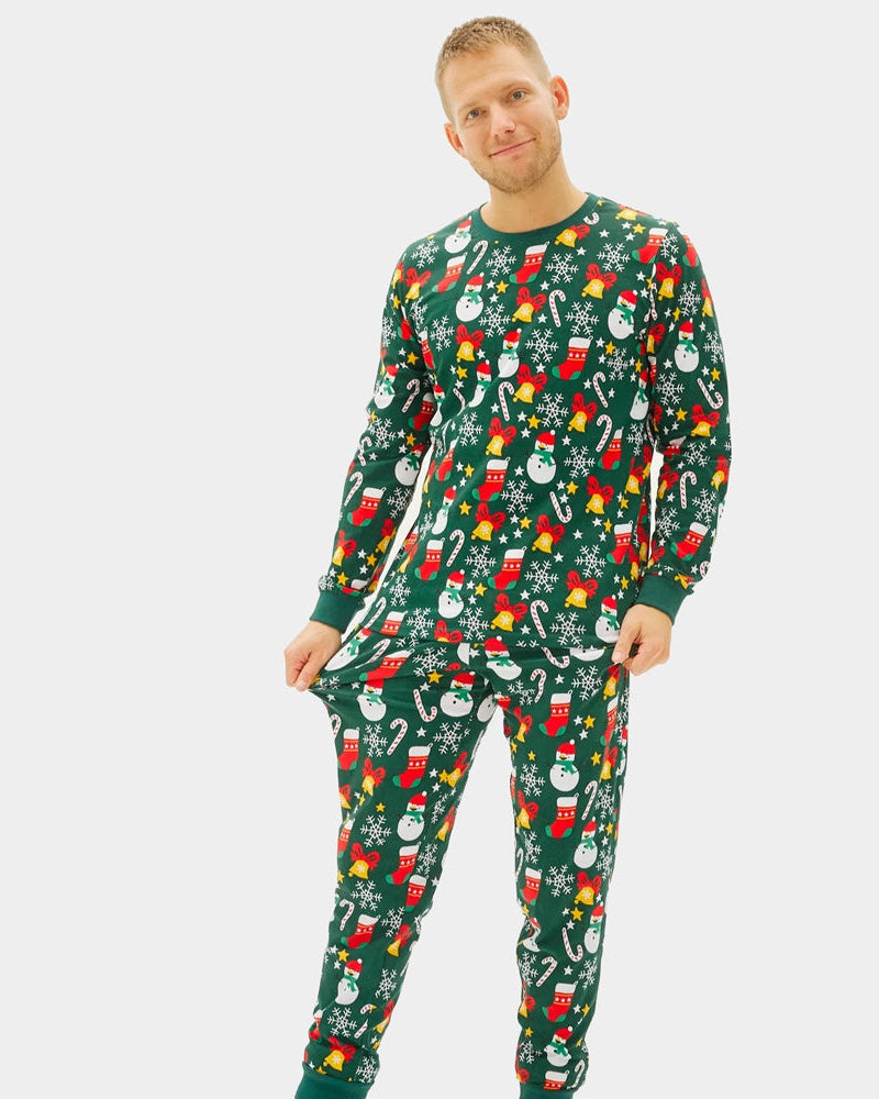 Pijama Navideña para Familia Verde con Motivos Navideños hombre