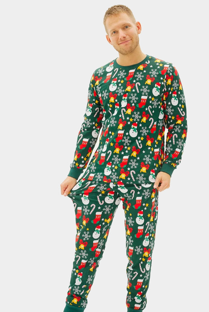 Pijama Navideña para Familia Verde con Motivos Navideños hombre