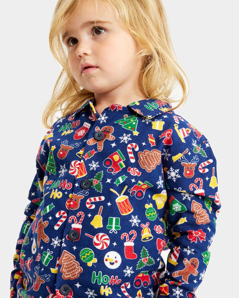 Pijama Navideña Niños Azul Motivos Navideños