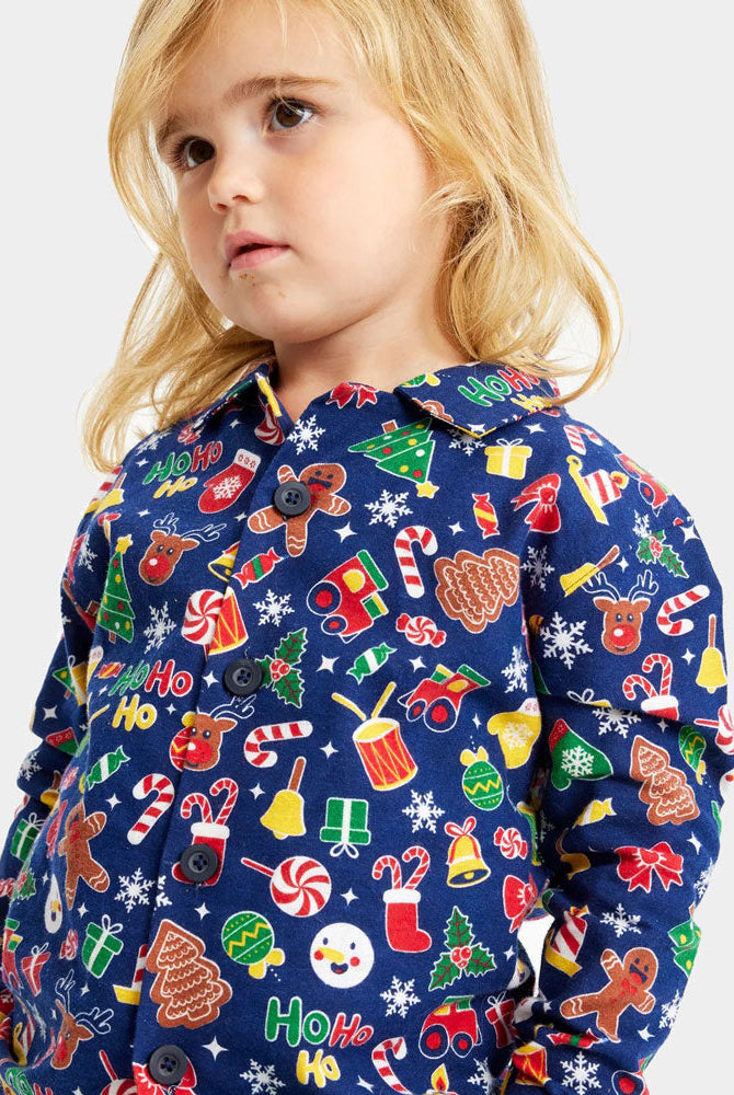 Pijama Navideña Niños Azul Motivos Navideños