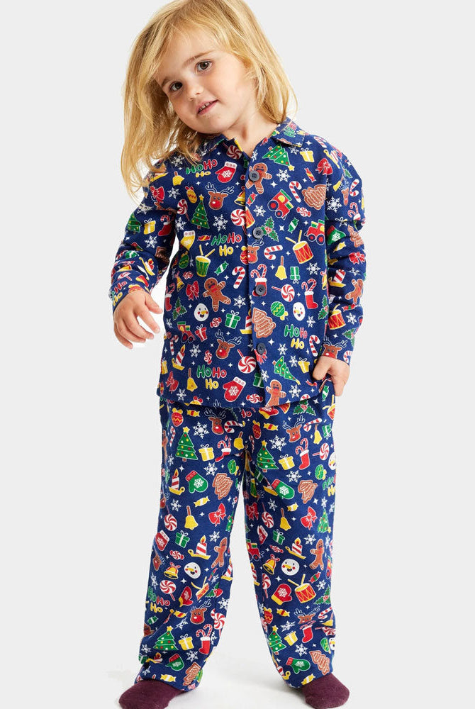 Pijama Navideña para Familia Azul con Motivos Navideños Niños