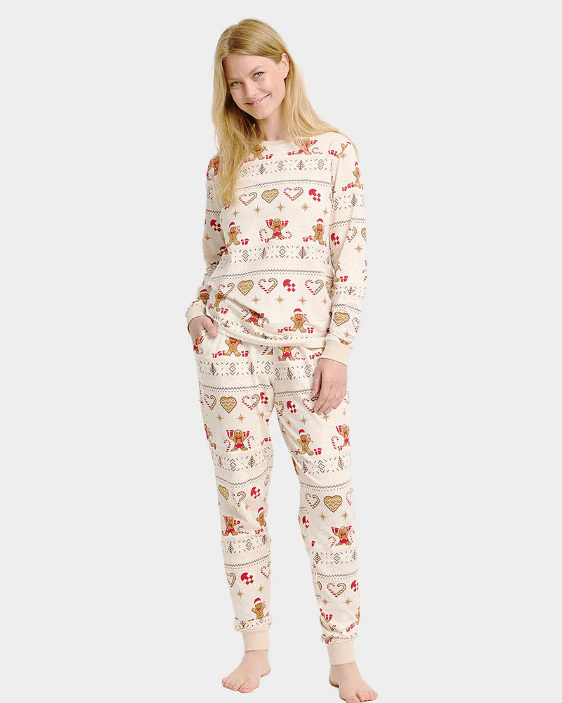 Pijama Navideña para Familia Gingercookies Beige Mujer