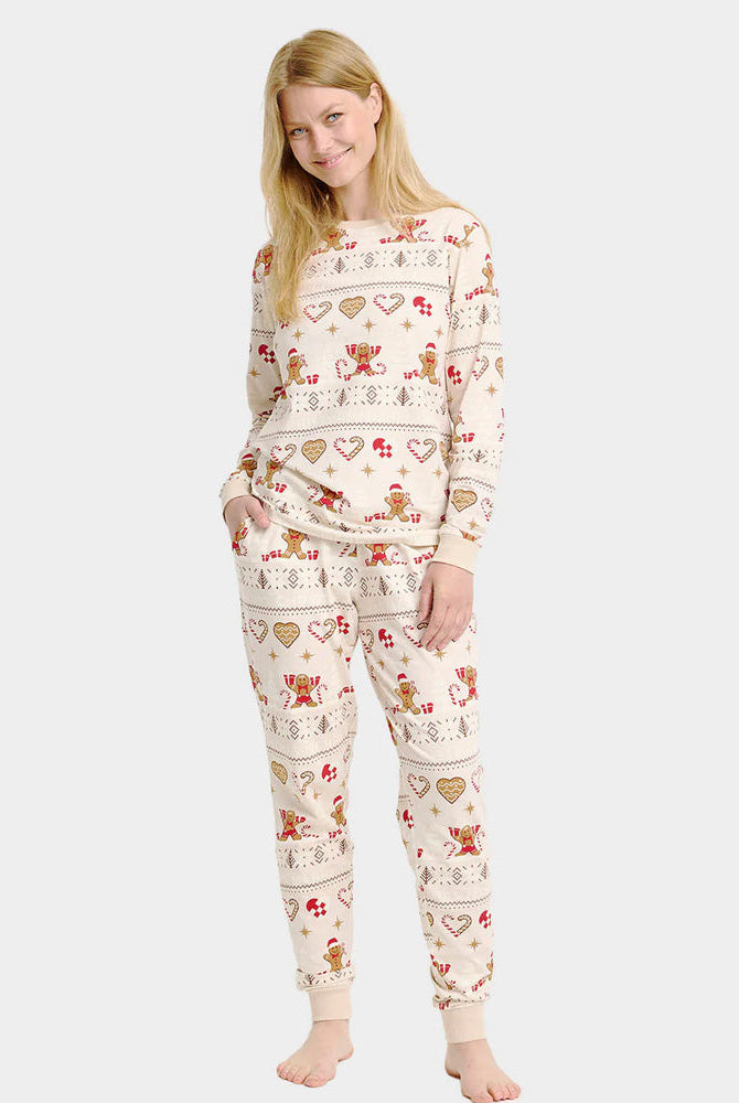 Pijama Navideña para Familia Gingercookies Beige Mujer