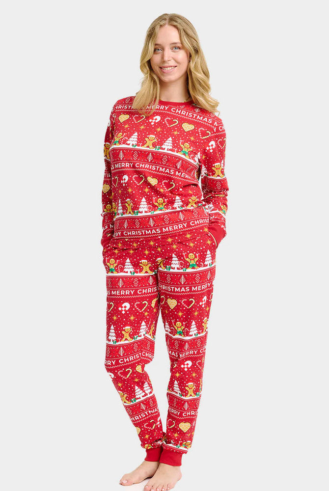 Pijama Navideña para Familia Gingercookies Rojo Algodón Orgánico Mujer