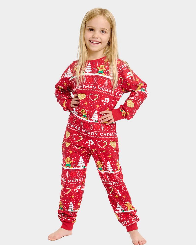 Pijama Navideña para Familia Niña Gingercookies Rojo Algodón Orgánico