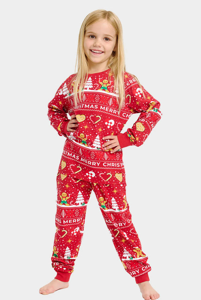 Pijama Navideña para Familia Niña Gingercookies Rojo Algodón Orgánico
