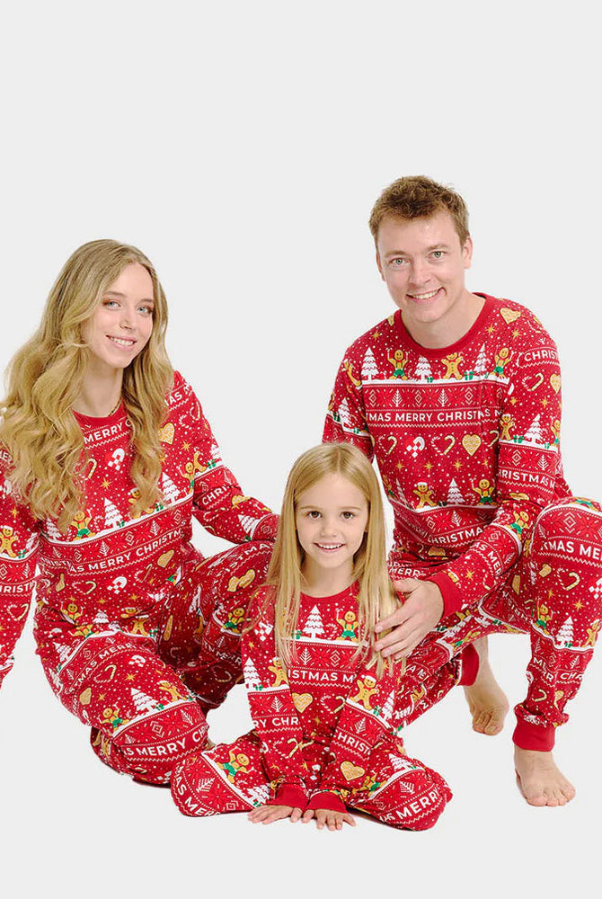 Pijama Navideña para Familia Gingercookies Rojo Algodón Orgánico