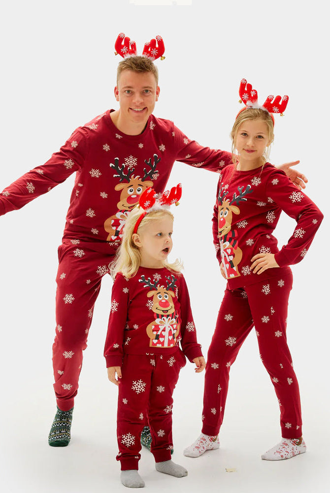 Pijama Navideña para familia y hombre Rojo Reno Rodolfo