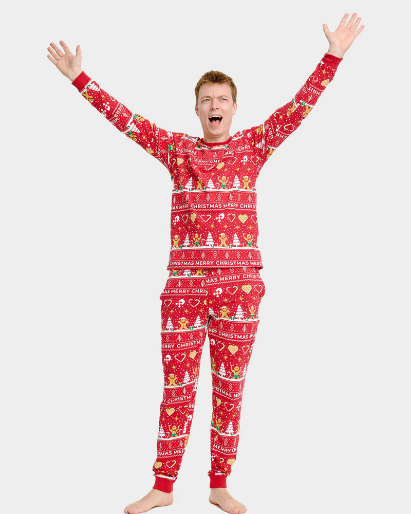 Pijama Navideña Hombre Familia Gingercookies Rojo Algodón Orgánico