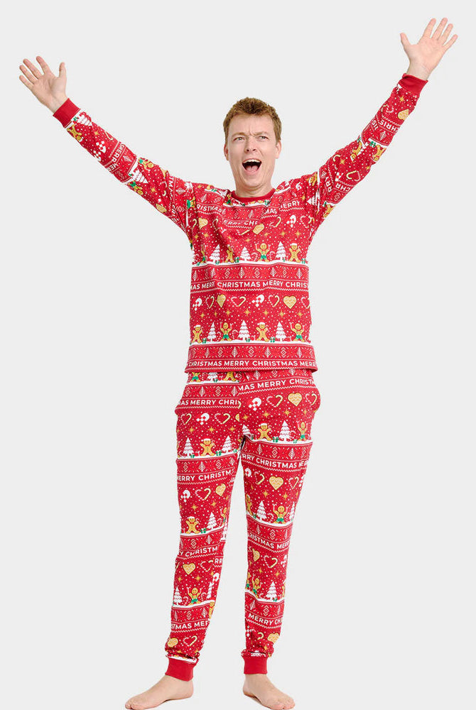 Pijama Navideña Hombre Familia Gingercookies Rojo Algodón Orgánico