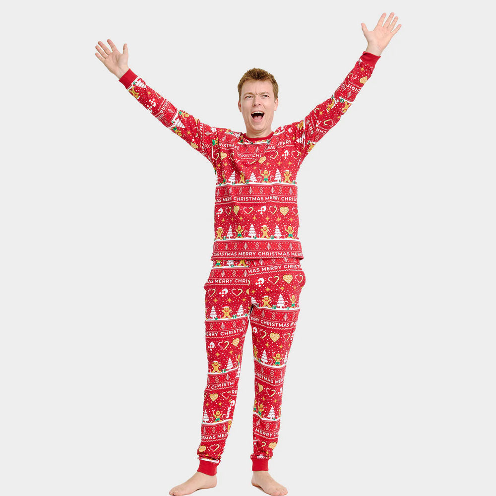 Pijama Navideña Hombre Familia Gingercookies Rojo Algodón Orgánico