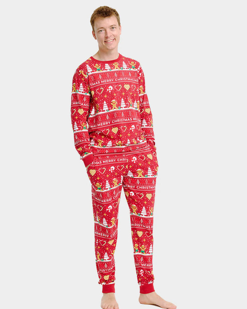 Pijama Navideña para Hombre Unisex Gingercookies Rojo
