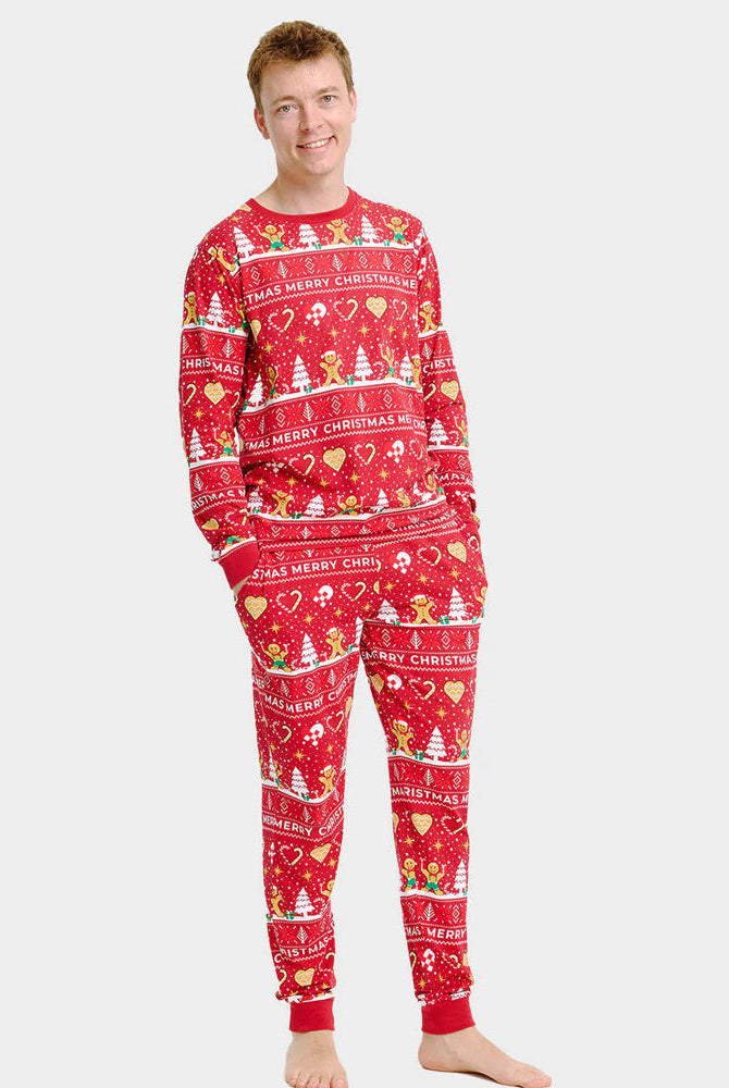 Pijama Navideña para Hombre Unisex Gingercookies Rojo