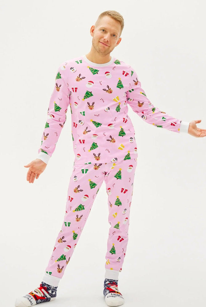 Pijama Navideña para hombre Unisex Rosa Motivos Navideños