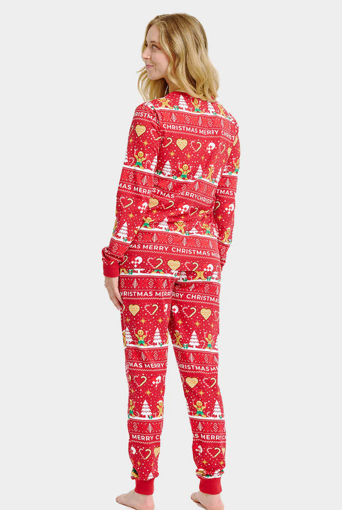 Pijama Navideña para Familia Gingercookies Mujer Rojo Algodón Orgánico