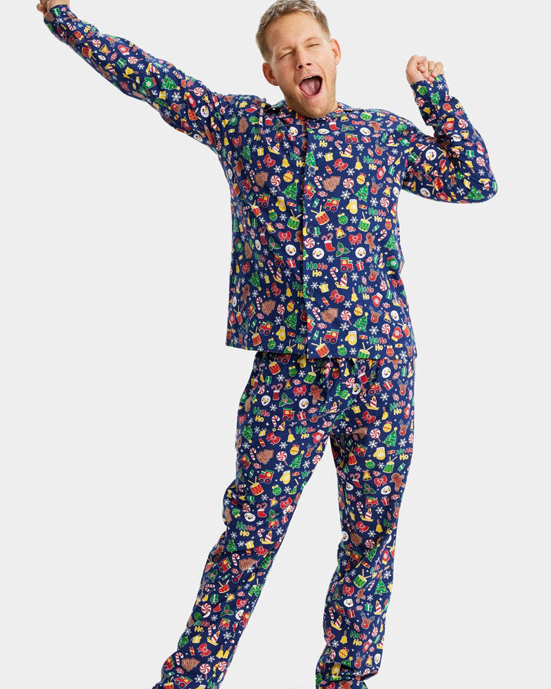 Pijama Navideña para Adultos Unisex Azul con Motivos Navideños hombre