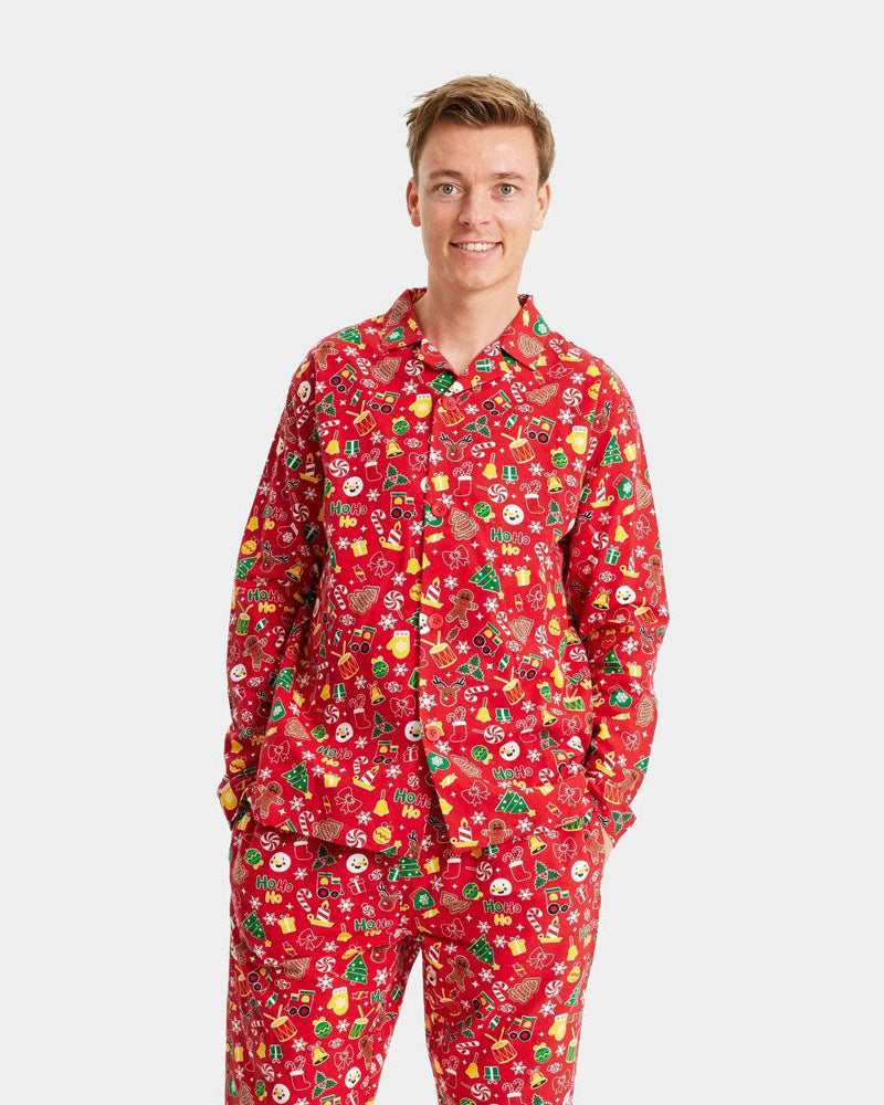 Pijama Navideña para Adultos Unisex Rojo con Motivos Navideños Hombre