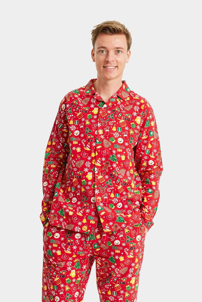 Pijama Navideña para Adultos Unisex Rojo con Motivos Navideños Hombre
