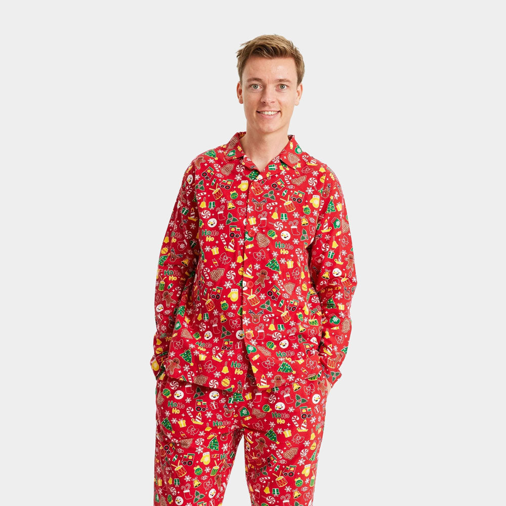 Pijama Navideña para Adultos Unisex Rojo con Motivos Navideños Hombre