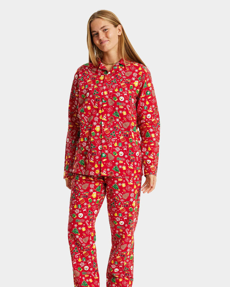 Pijama Navideña para Adultos Unisex Rojo con Motivos Navideños Mujer