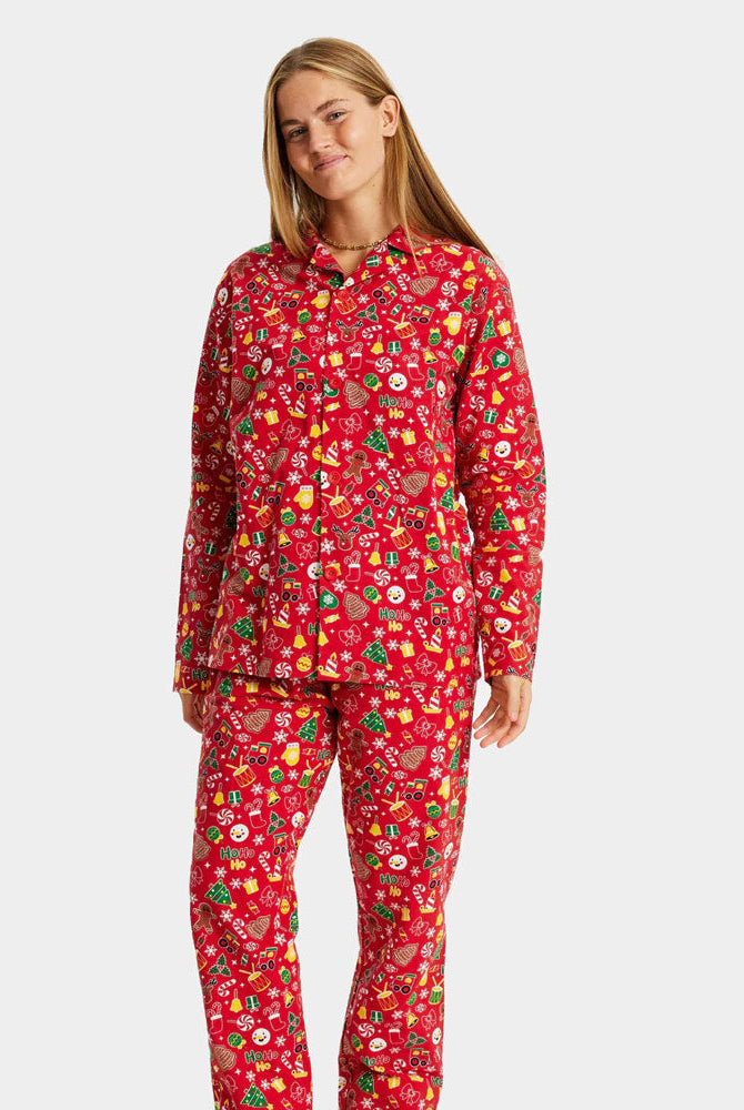 Pijama Navideña para Adultos Unisex Rojo con Motivos Navideños Mujer