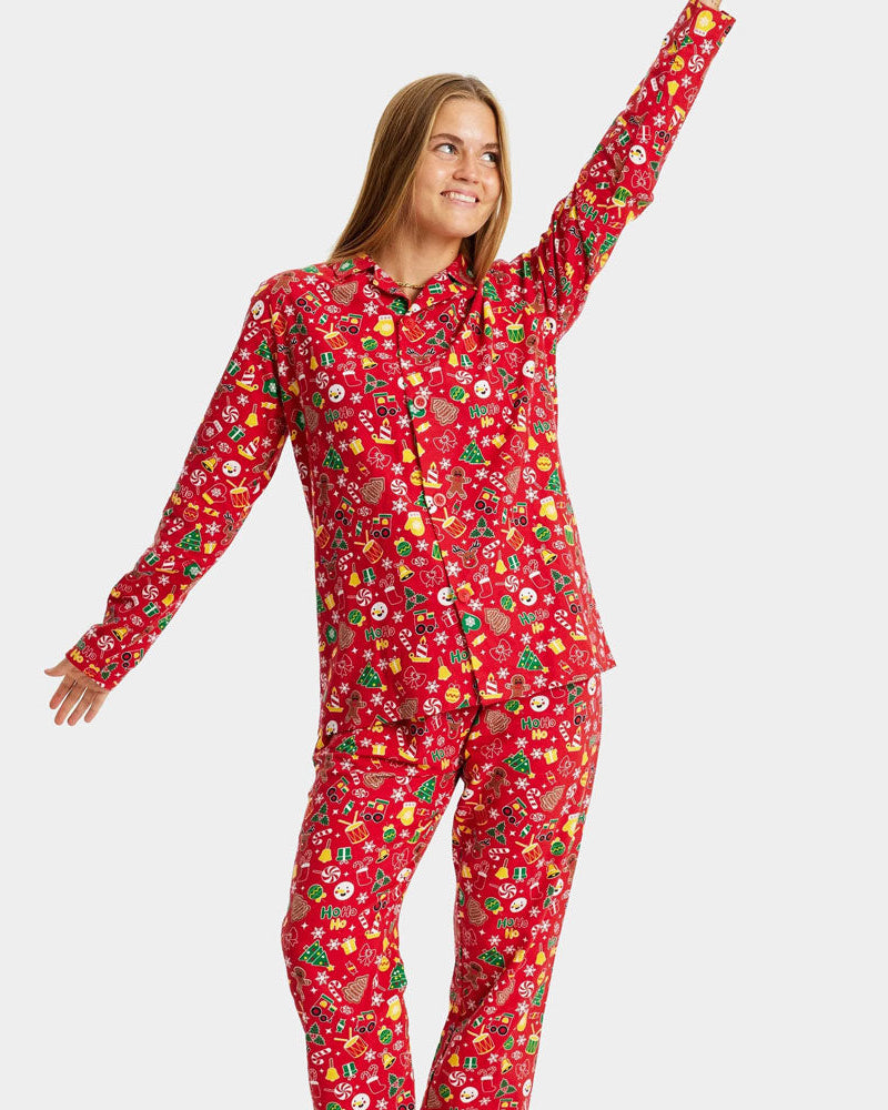 Pijama Navideña Mujer Adultos Unisex Rojo con Motivos Navideños