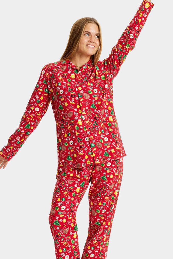 Pijama Navideña Mujer Adultos Unisex Rojo con Motivos Navideños