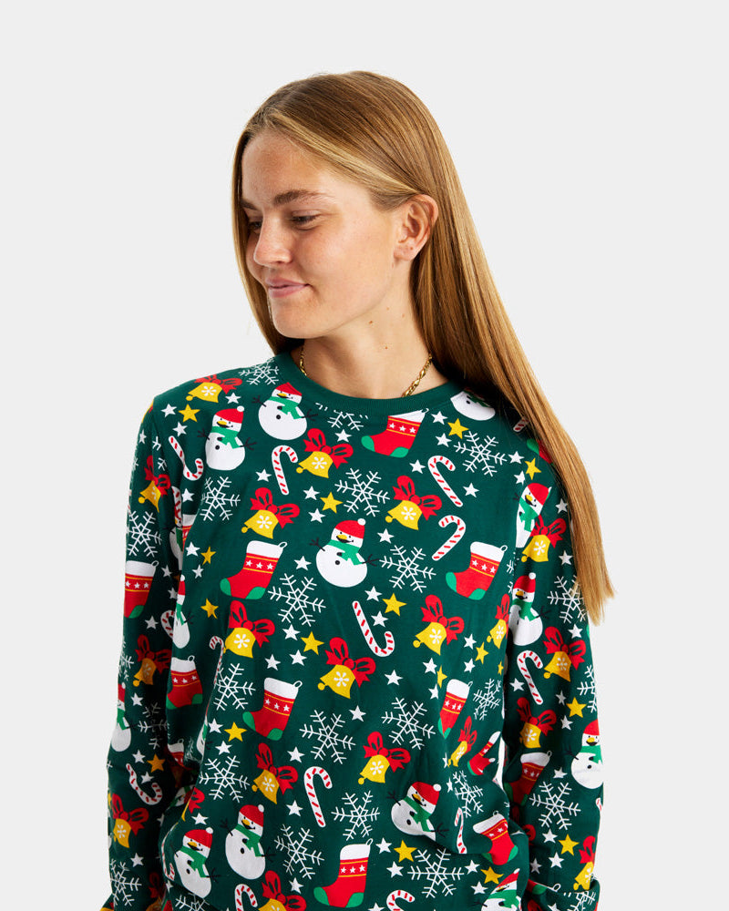 Pijama Navideña para Mujer con Motivos Navideños Verde
