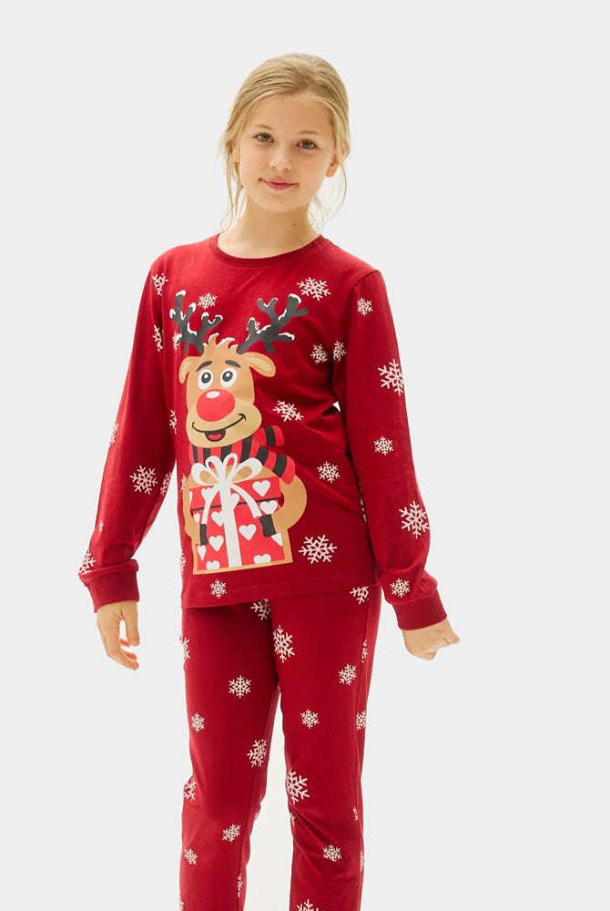 Pijama Navideña para Niña Rojo Reno Rodolfo