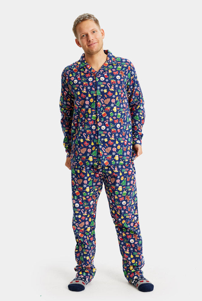Pijama Navideña Hombre Niños Azul con Motivos Navideños