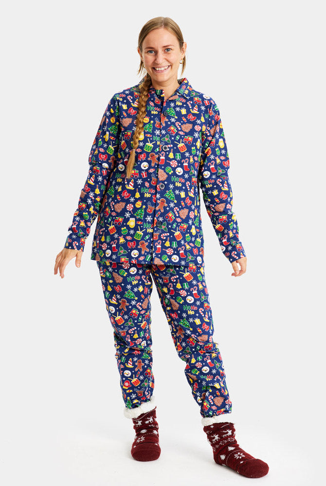Pijama Navideña Mujer Niños Azul con Motivos Navideños