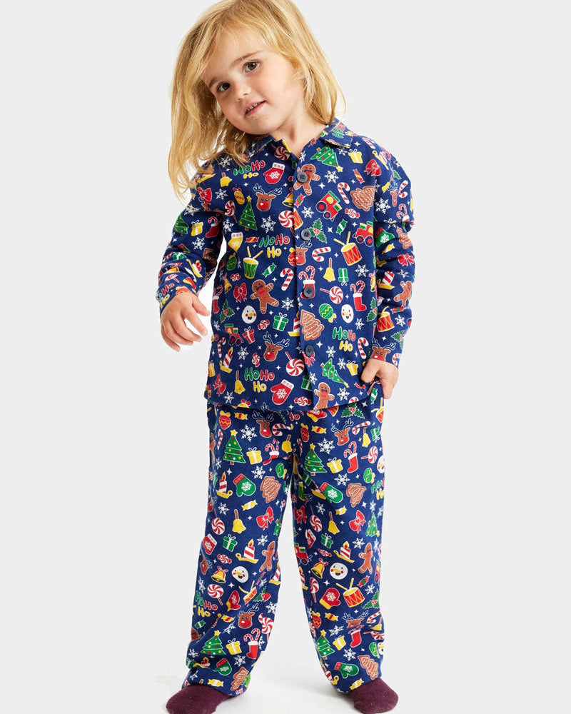 Pijama Navideña para Niños Azul con Motivos Navideños