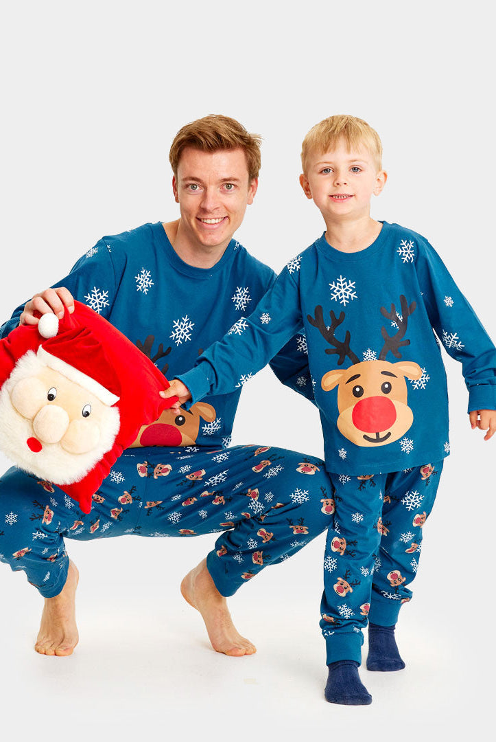 Pijama Navideña para Niños Azul con Reno Rudolph Hombre
