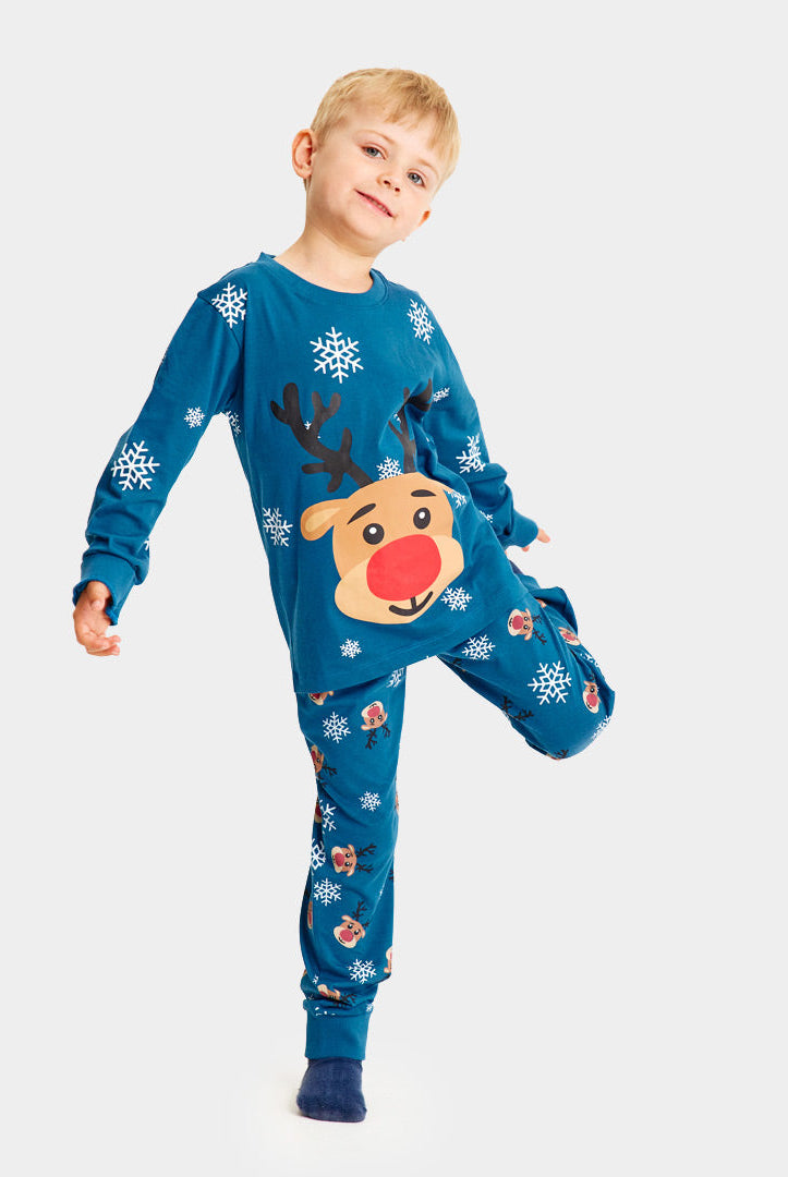 Pijama Navideña para Niños Azul con Reno Rudolph
